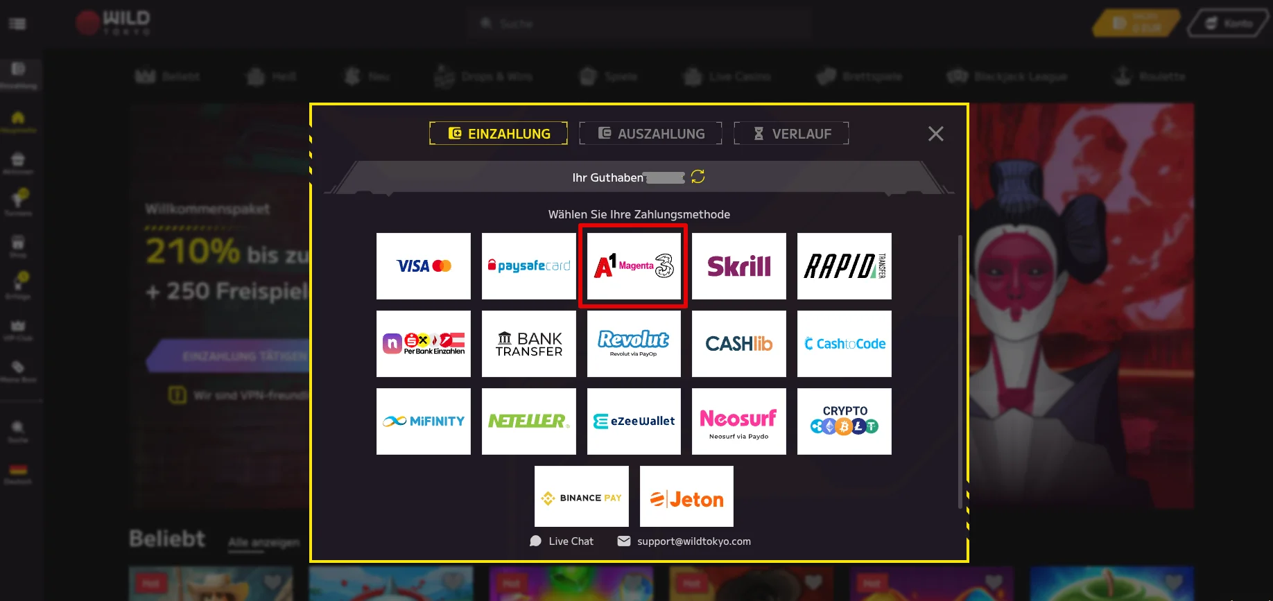 Wild Tokyo Casino mit Drei einzahlung