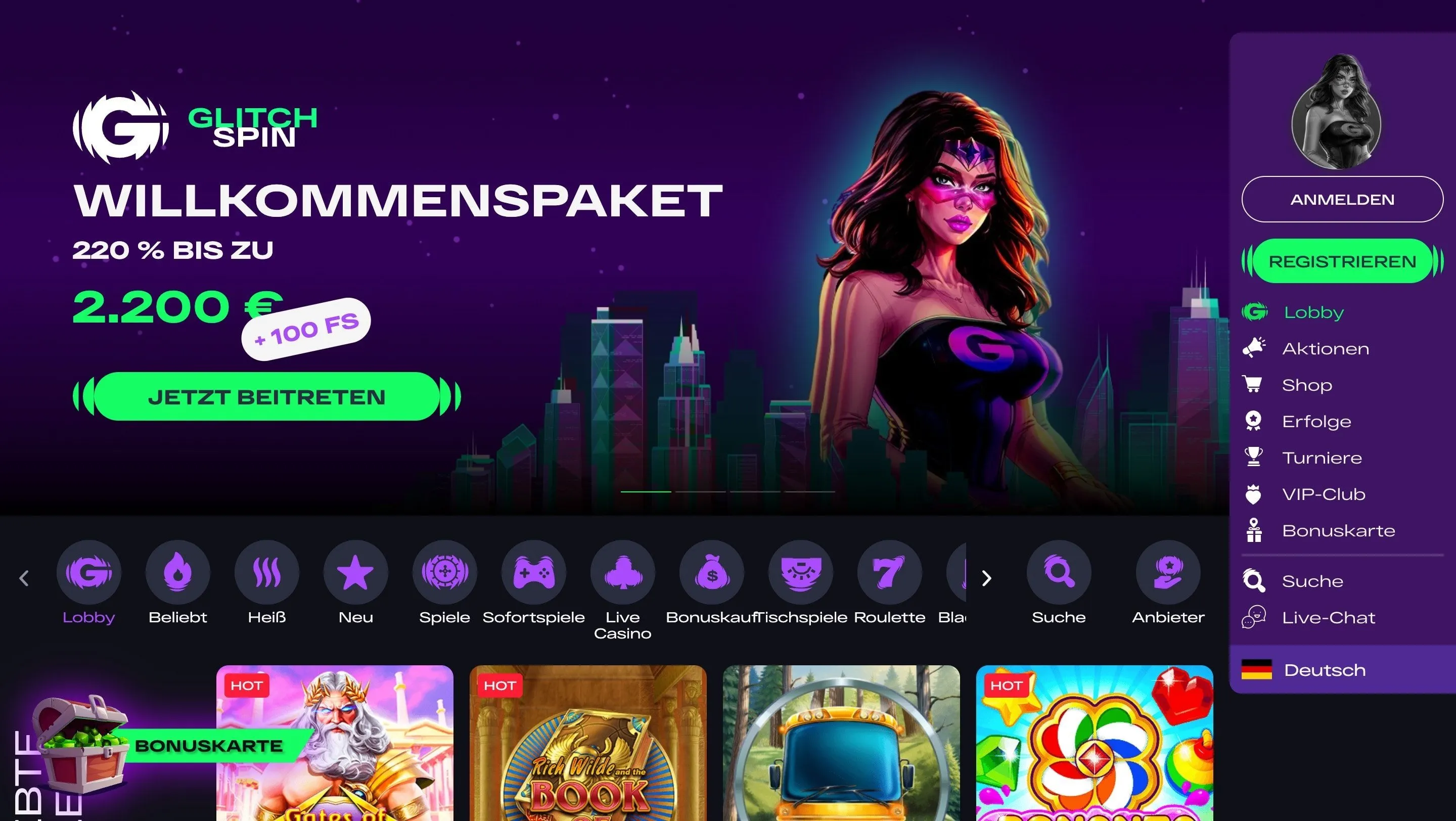 Glitchspin Casino Startseite