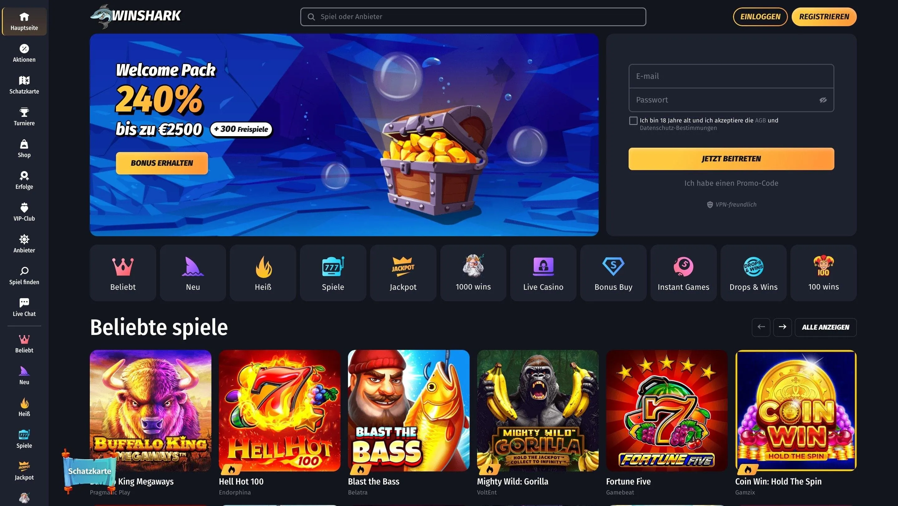 Winshark Casino mit 10 euro einzahlung